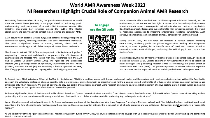 This #waaw2023 Northern Ireland researchers are shining a spotlight on the #AMR challenge in companion animals as a critical gap in our current One Health efforts to address this global threat. Join the discussions 👇