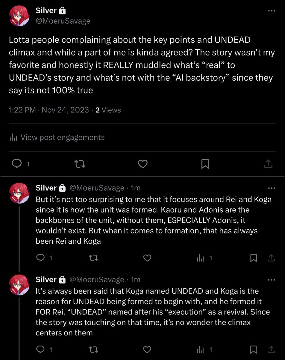 CloseToNightSky's tweet photo. Accidentally posted my thoughts on the UNDEAD climax on priv but I’m posting them here now 
( One of these days we’ll get an Adonis center story praying for it to be next but maybe alongside Rei and not Kaoru because Kaoru and Adonis are always teamed up it feels.) https://t.co/0sDrWz3ERp
