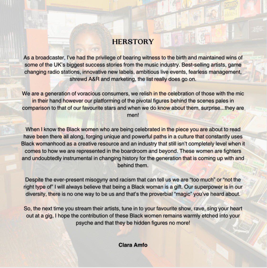 In the #BMC’s #Herstory celebration the theme of Black women celebrating Black women carries through from the beautifully worded foreword by the brilliant and beautiful #ClaraAmfo 

Get in to it! 🖤

dazeddigital.com/music/article/…