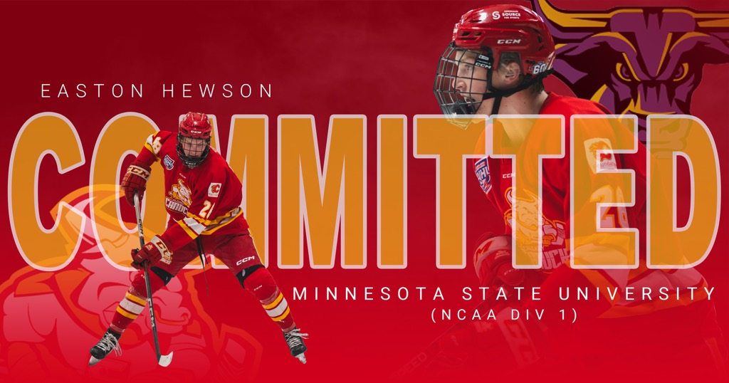 The Canucks are proud to announce that defenceman Easton Hewson has committed to the Minnesota State University, NCAA Div. 1 - Mankato Mavericks!