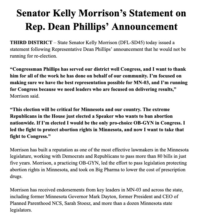 My statement on Congressman Phillips’ announcement: