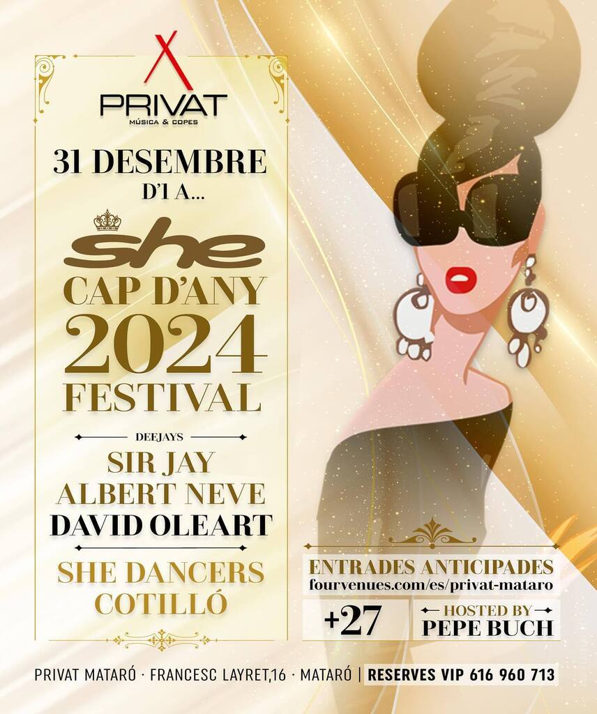 SHE CAP D’ANY 2024 FESTIVAL ❤️ 

Ya tenemos lío serio para esta nochevieja! Me hace muy feliz anunciaros que vamos a despedir el 2023 y decir hola al 2024 con toda la magia de nuestra mítica y querida She de Vilassar, y así celebrar juntos una de las noc… instagr.am/p/C0ClVtDs29s/