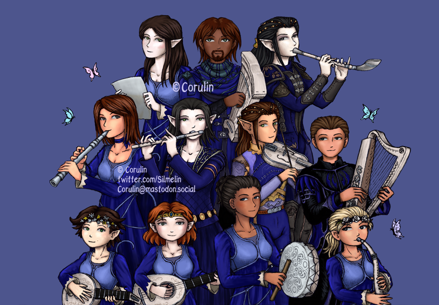 Silmelin's tweet photo. Another #LOTRO pic that I drew when I couldn't play :)
This drawing took a LONG LONG time to make! I didn't finish it until March of this year I believe, months and months of work!😅
A lot of research was needed as well, to get all the outfits and colours right.

@lotro #lotr https://t.co/QmE7Sc5EAe