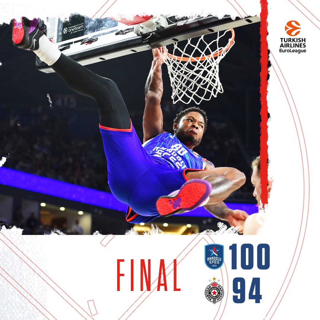 #EuroLeague’de evimizde bir kez daha galibiz!💪
Anadolu Efes 100 - 94 Partizan | Maç Sonucu

#Together
#BenimYerimBurası