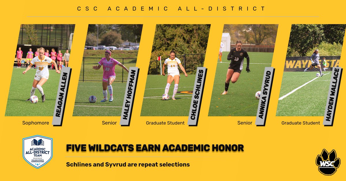 wscwildcats's tweet photo. Five @WayneStSoccer players named CSC Academic All-District.  #PlayforthePaw
https://t.co/IaVQi9RQ17 https://t.co/WkNUHG1vsd