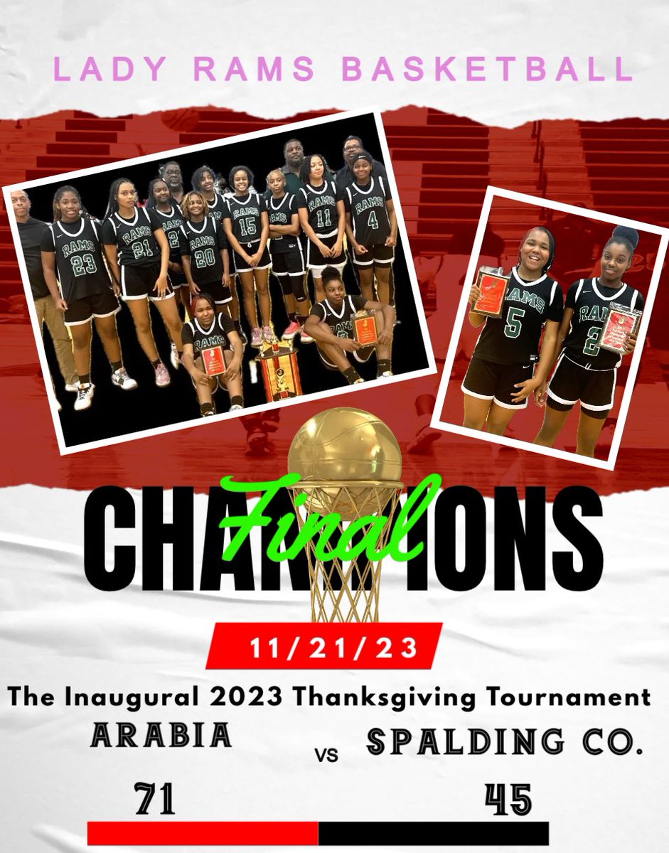 Congratulations to the Ladies for a 1st place 71-45 win over Spaulding County in the Inaugural 2023 Thanksgiving Red Devils Tournament. Shanyah Heath &amp; Charmaine Owens were also named Co-MVPs! Nice work Rams‼️ #StandinWithChampions <a href="/KyleSandy355/">Kyle Sandy</a> <a href="/DCSDAthletics/">DCSD Athletics (GA)</a> <a href="/SandysSpiel/">Sandy's Spiel</a>