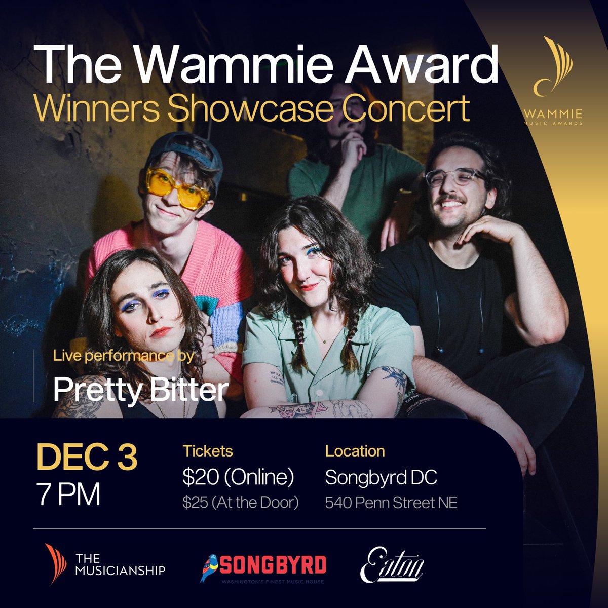 On this #blackfriday take a moment to check out and grab tix for the #dcmusic concert of the season!! It’s the @wammiesdc Winners Showcase 12/3 featuring @AutumnLaBella @BlackRaveCult @OuterloopNova @prettybittermp3 in support of @TheMusicianShip! TIX > link.dice.fm/d8m0HVUNZEb