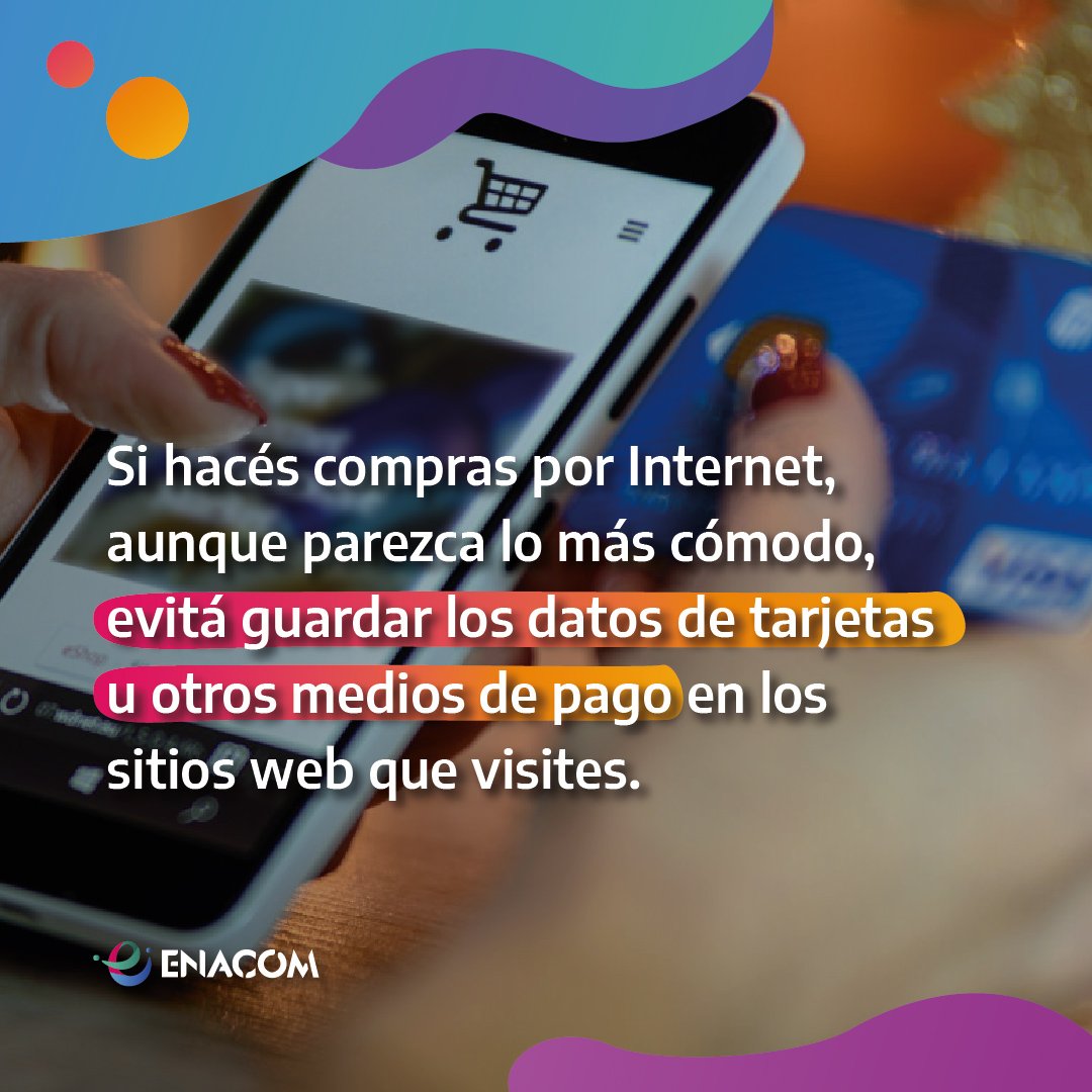 🛍️En estos días de promociones, evitá guardar en tu navegador los datos de tarjetas u otros medios de pago que utilices al comprar en Internet. ¿Cómo? 👉Al ingresar tus datos de pago, aparece un recuadro con la opción 'Guardar'. Elegí 'Cancelar' y ¡comprá de forma segura!