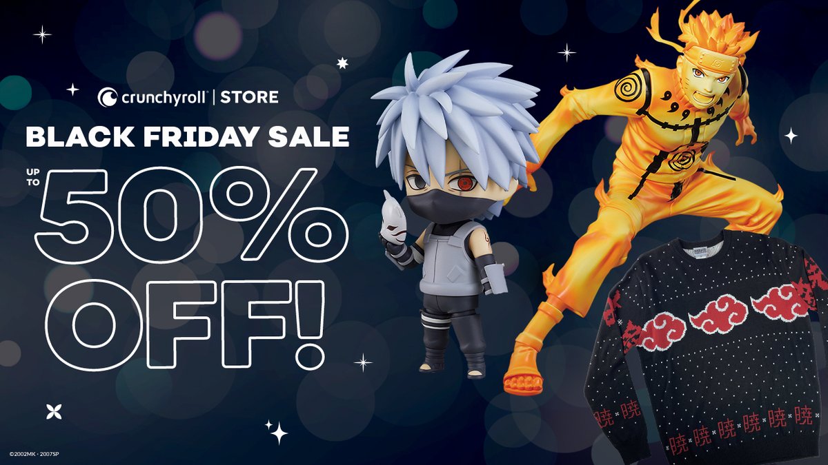 Naruto_Anime_EN's tweet photo. Take a break from ninja training to chow down on some Black Friday Naruto deals at @ShopCrunchyroll!

Gear up for less on figures, manga, apparel, and other cool shinobi gear! 🍜🍥

👉 GO: https://t.co/3PEefNVzOF https://t.co/InTQdCPXIt