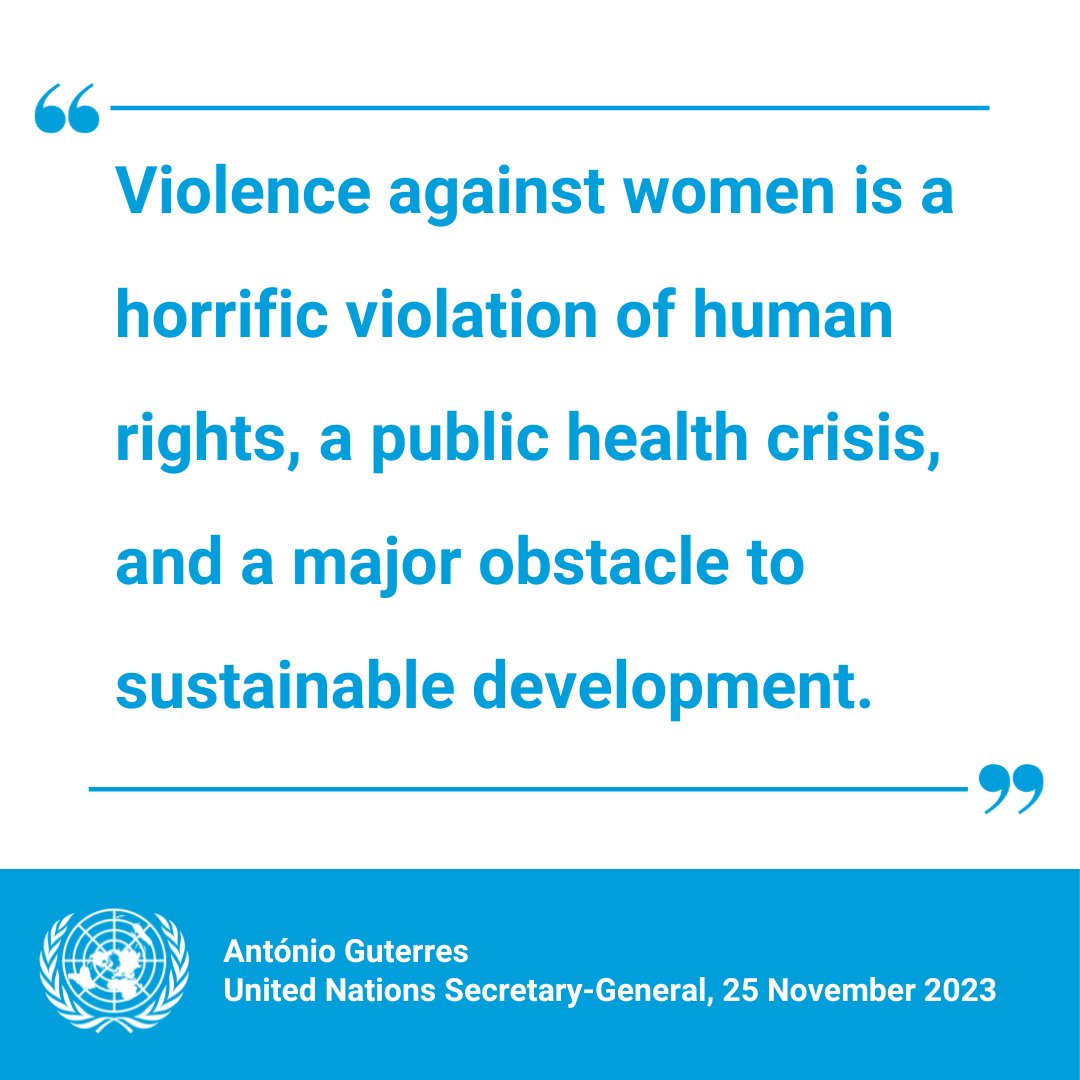 United Nations (@un) on Twitter photo “Violence against women is a horrific violation of human rights, a public health crisis, and a major obstacle to sustainable development.”
– <a href="/antonioguterres/">António Guterres</a> on Saturday’s International Day for the Elimination of Violence Against Women. un.org/en/observances… “Violence against women is a horrific violation of human rights, a public health crisis, and a major obstacle to sustainable development.”
– <a href="/antonioguterres/">António Guterres</a> on Saturday’s International Day for the Elimination of Violence Against Women. un.org/en/observances…
