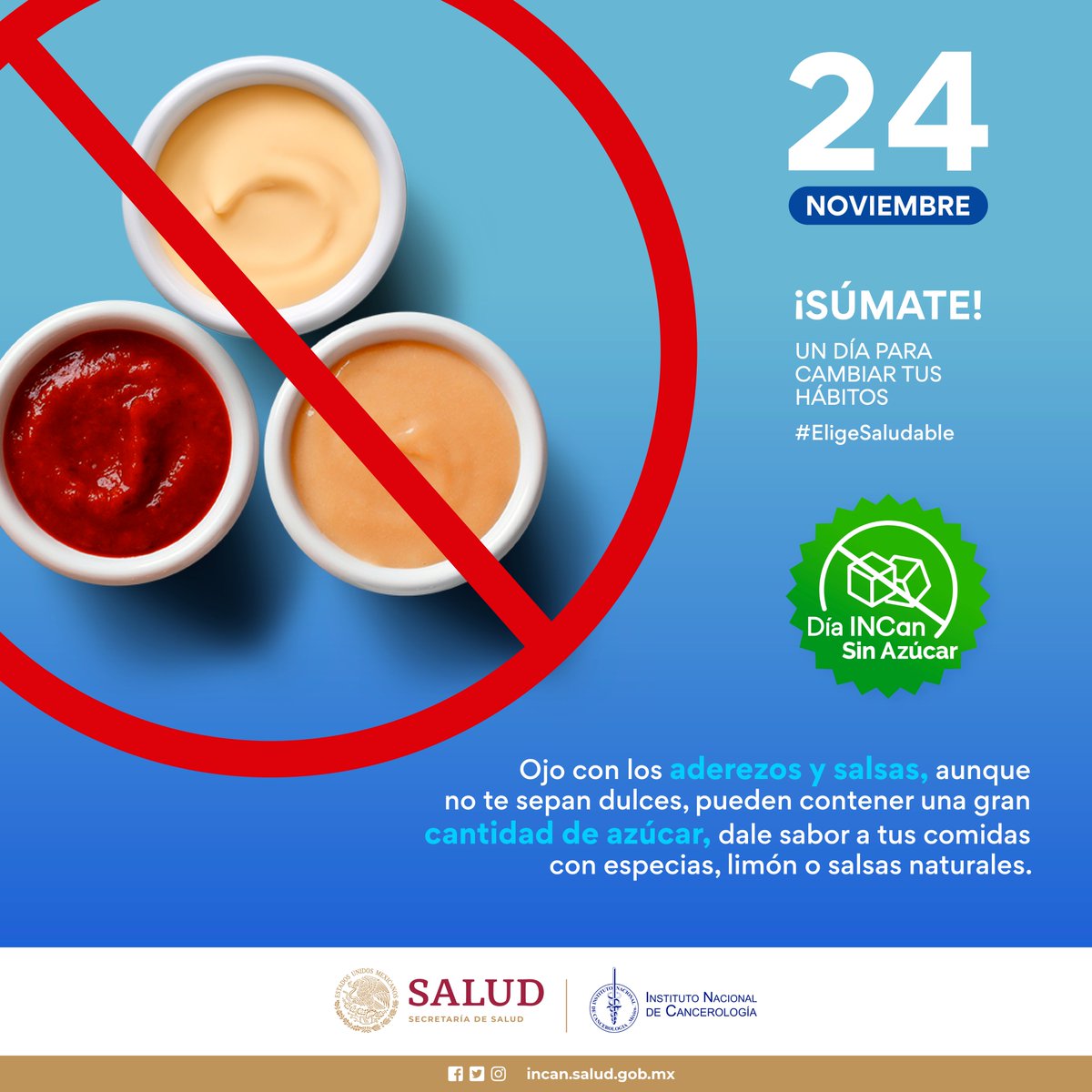 Día INCan Sin Azúcar
#SabíasQué El consumo excesivo de azúcar se asocia con diversas patologías como sobrepeso, obesidad, desórdenes del comportamiento y algunos tipos de #cáncer. Este 24 de noviembre súmate a nuestra campaña y #EligeSaludable
