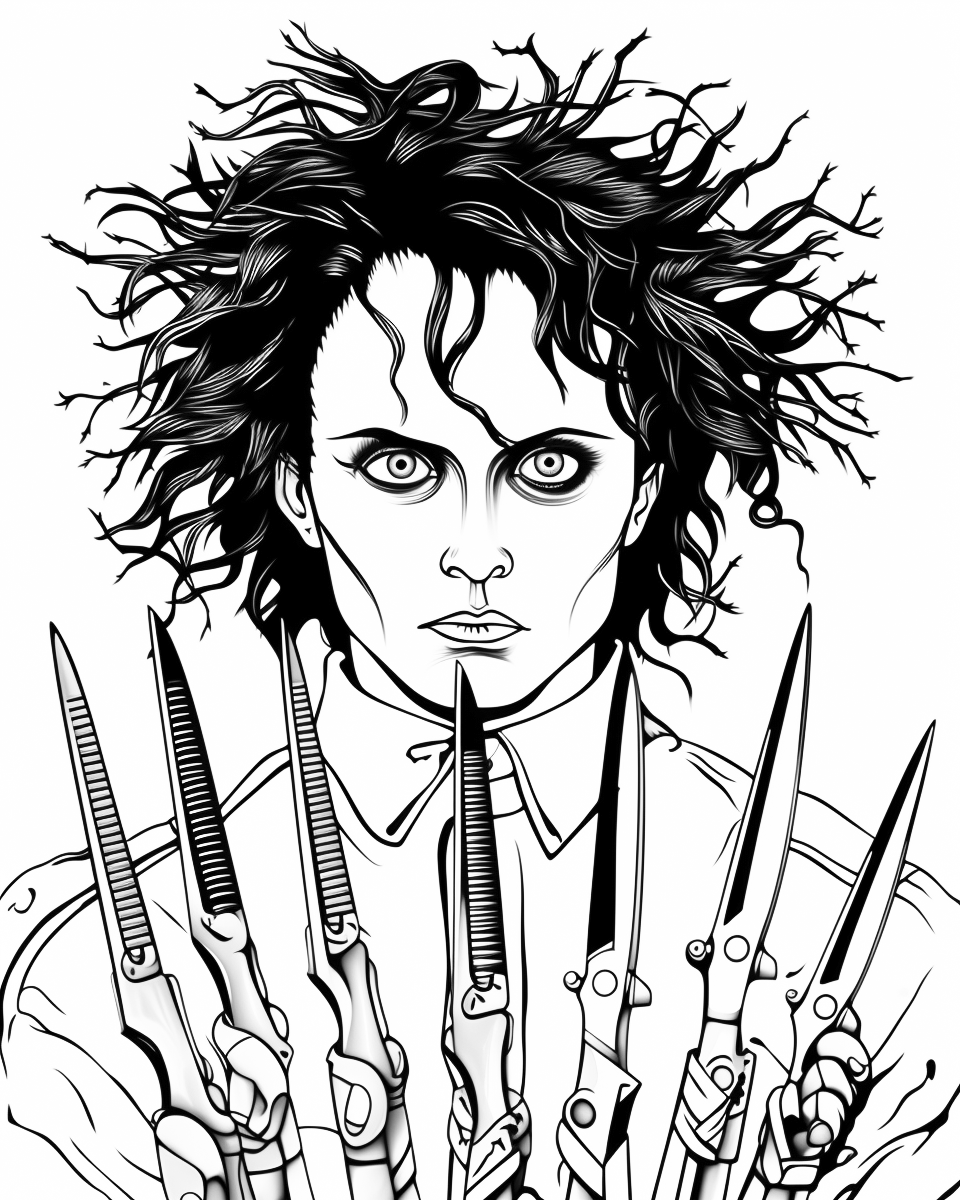 SeanMBaity1's tweet photo. Johnny Depp 
Playing Edward Scissorhands

Midjourney From the Heroes of Goth Adult Coloring Book https://t.co/yEAaqn9rDt… #ai #AIart #MidjourneyAI #goth #coloringbook #JohnnyDepp #edwardscissorhands https://t.co/nYYexcsup3