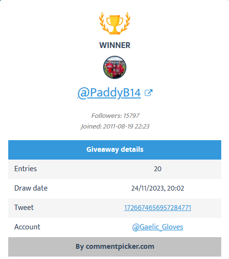 Congratulations to <a href="/PaddyB14/">Paddy Bradley</a> for winning the McKeevers Gaelic Gloves! 🎉

Please send us a DM with your preferred colour, size and address for postage!