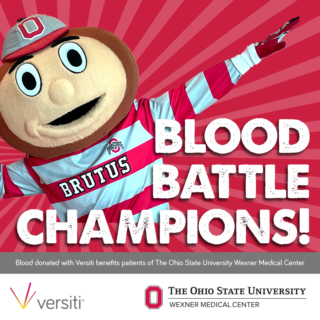 OFFICIAL: The Ohio State University has gone back-to-back in the annual #BloodBattle against the University of Michigan, winning the 42nd annual competition by a final tally of 1,732 to 1,469. bitly.versiti.org/49Ov79X 

Thank you to all our generous donors!