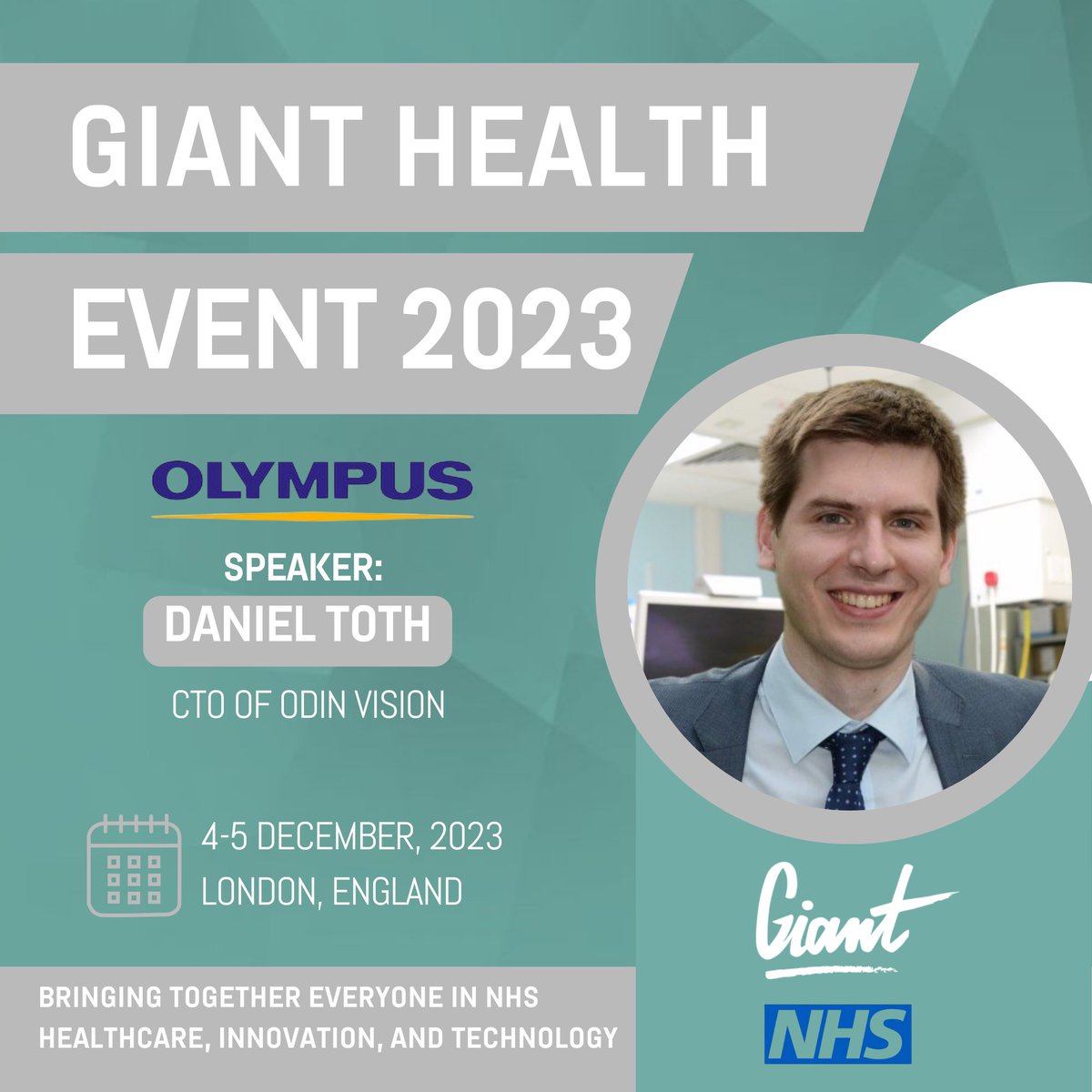 GIANT Health is proud to announce Daniel Toth, CTO @Odin_Vision as a speaker at #GIANT2023 🗣️Join us at the Future Hospital Show and learn more about How Digital and #AI help with medical resource constraints & improve #PatientCare 📍London 📅5 Dec 🎫giant.health/tickets #tech