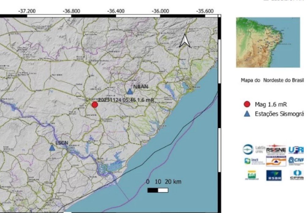 choquei's tweet photo. 🚨AGORA: Em Alagoas, foi registrado um novo tremor de terra com magnitude preliminar calculada em 1.6 mR, afirma o Laboratório Sismológico da UFRN. https://t.co/Be9vNjDrYs