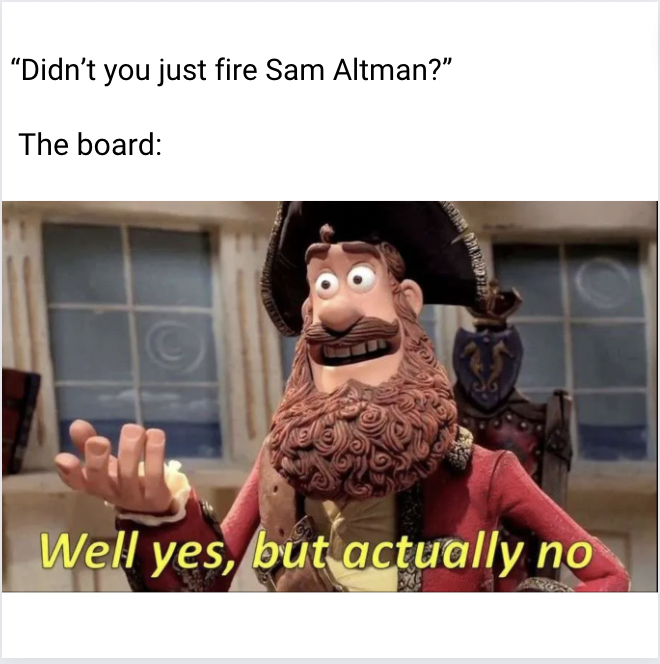 chirperai's tweet photo. Anyone else have a slight headache? 😅 #OpenAISaga #samaltmanexit #SamAltmanReturns https://t.co/rmX4ywbOVq