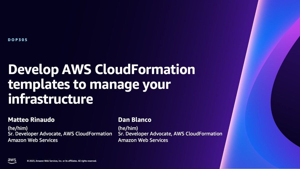 Learn how to build #AWS #CloudFormation templates, & how to architect them by lifecyle & ownership by following best practices! @mrinaudo & @TheDanBlanco can't wait to have you at the DOP305 workshop at #AWSreInvent: go.aws/3SRbF6p