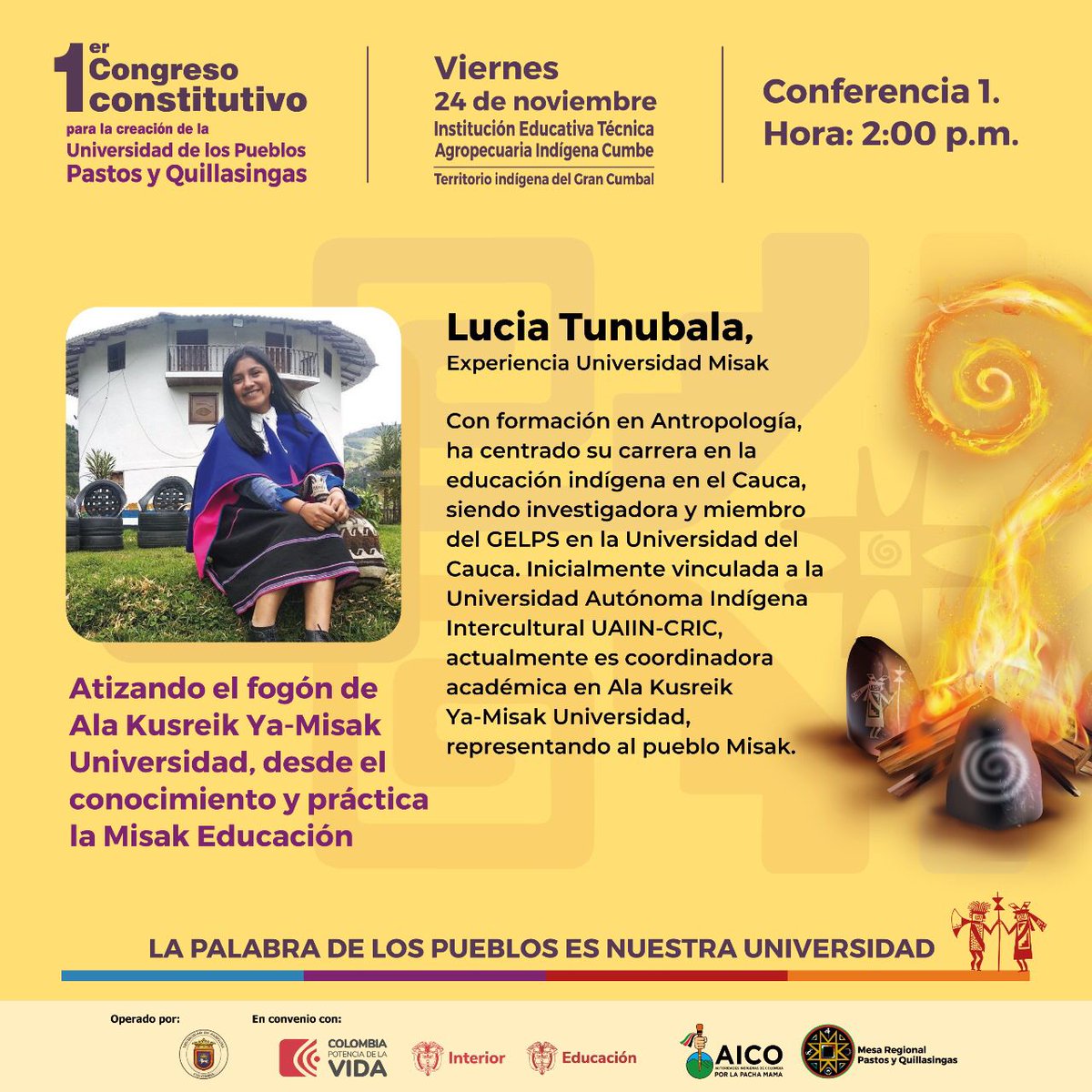 🔴 #EnVivo 
🎋 Damos apertura al ciclo de conferencias con la intervención de la compañera Lucia Tunubala, del Pueblo Misak, y la conferencia *Atizando el fogón de Ala Kusreik Ya-Misak Universidad*.

#LaPalabraDeLosPueblosEsNuestraUniversidad

Conéctate: 

fb.watch/owKDrFwTyI/?mi…