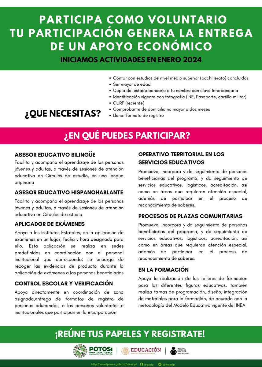 IEEASLP_sgs's tweet photo. Invitacion  para aspirantes a PVBS Súmate al IEEA y ayúdanos a transformar vidas, a través de la enseñanza. Si estás interesado en participar contactanos al Tel: 8338535 https://t.co/uzbOimUTqZ