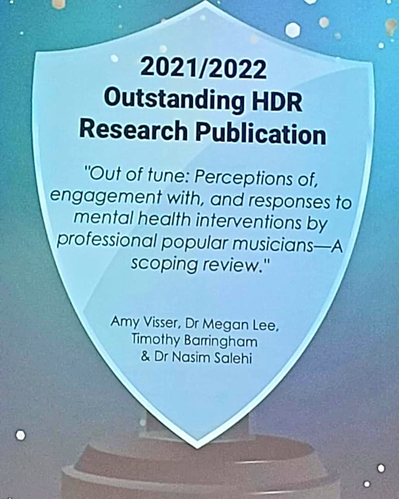 ManannanMacLi's tweet photo. Congrats to NSW-based muso/academic @amyvee &amp; her co+authors - awarded Outstanding HDR Research Publications @SCUonline

Amy, co-chair of music industry mental health charity @ListenUpMusic1, wrote the review as part of her PhD

@Emma4Dobell @RoseBJackson @SANEAustralia @withMEAA https://t.co/9N8GRXHNN6