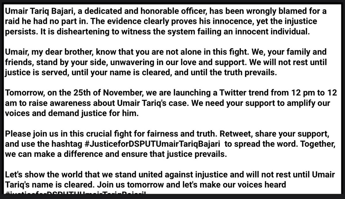 Murk_bajari's tweet photo. As his sister, my heart is shattered into a million pieces. I am devastated to witness the pain and suffering my beloved brother, Umair Tariq Bajari, is enduring due to false accusations. This unjust situation has deeply affected not only him but our entire family. https://t.co/6pquwMA32i
