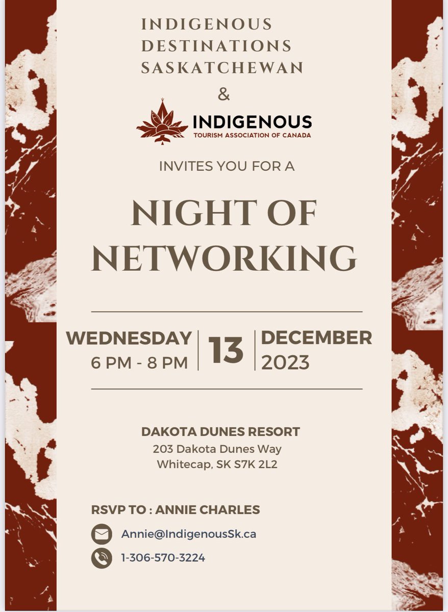 KeithHenryMetis's tweet photo. Hey Saskatchewan friends and #Indigenous tourism partners.

I will be at the #DakotaDunesResort for this meet and greet with Indigenous Destinations Saskatchewan on Wednesday, December 13th.

I hope you can join me along with several @ITAC_Corporate leaders.  We also have our Annual General Meeting the following day.

#indigenoustourismteamcanada
#TheOriginalOriginal

@TIAC_AITC @Saskatchewan @Saskatchewan