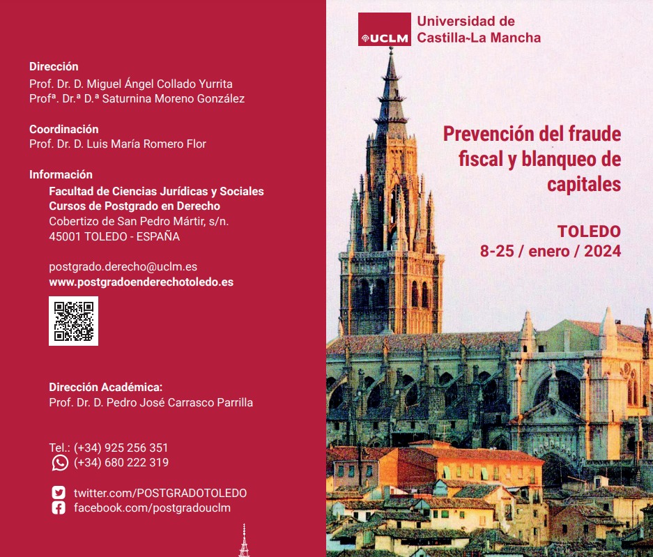 El próximo mes de enero de 2024 se impartirá de forma presencial y mixta: el curso de postgrado de especialización "Prevención del fraude fiscal y blanqueo de capitales",
Conoce más información en la página
postgradoenderechotoledo.es/.../prevencion…
#AMDF4 #abogados #formaciónlegal