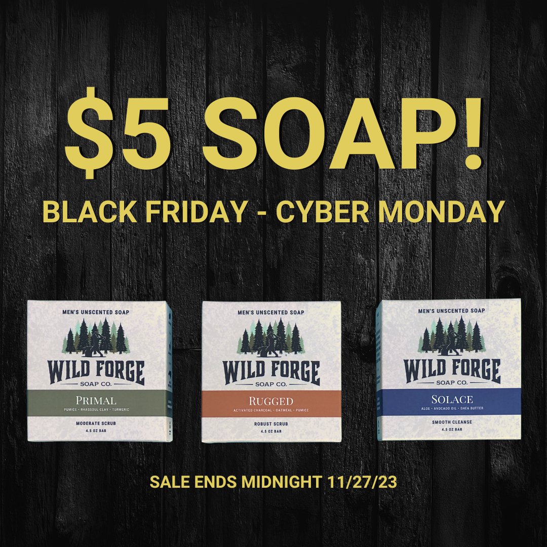 wildforgesoap's tweet image. Get over 40% off Black Friday - Cyber Monday on our all-natural, unscented bar soap. Perfect for stuffing stockings if you&apos;re getting started on holiday shopping!

#unscentedsoap #soapformen #fragrancefreesoap #allnaturalsoap #wildforge #wildforgesoap #BlackFriday