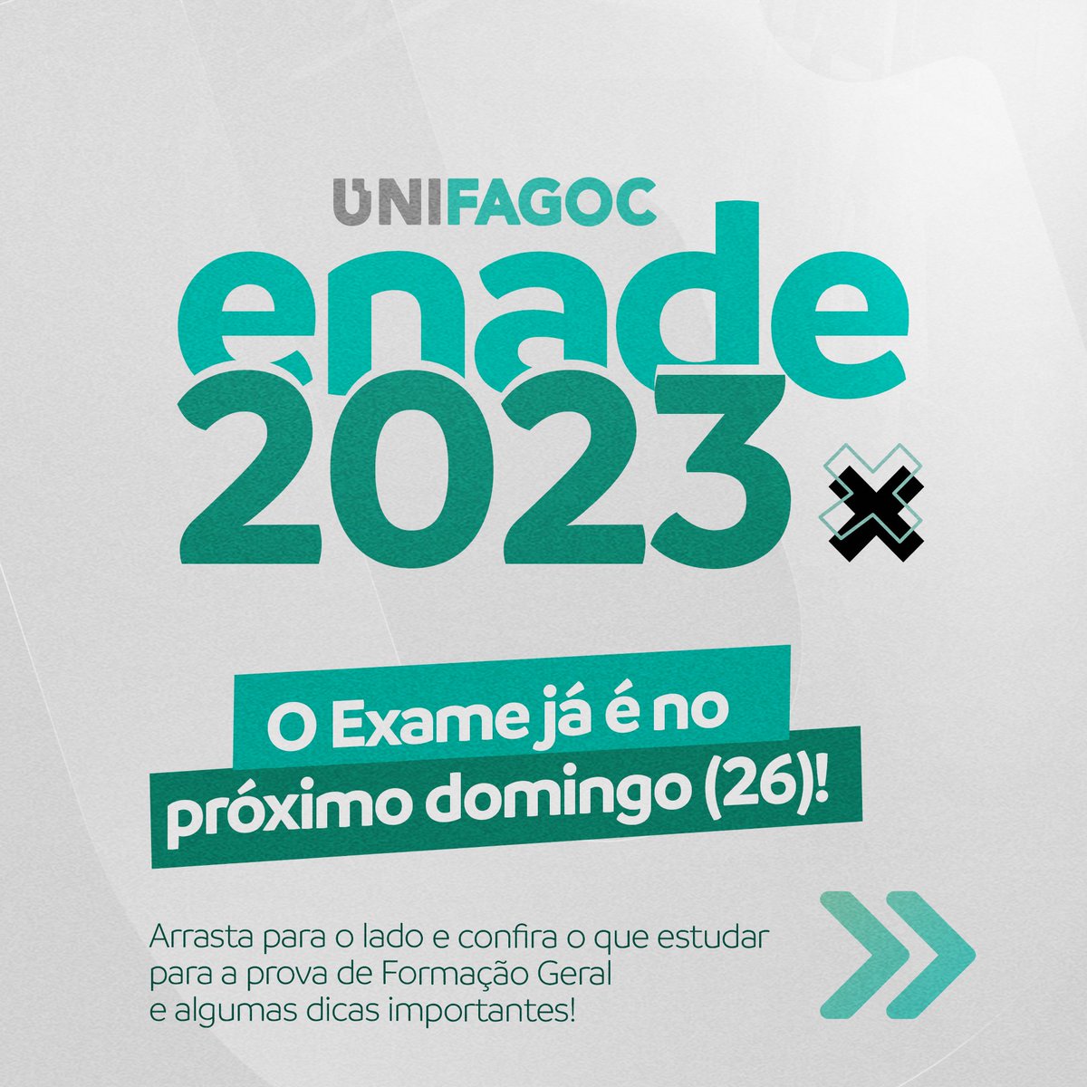 unifagoc_'s tweet photo. 📌 O Exame Nacional de Desempenho dos Estudantes (ENADE) 2023 já é no próximo domingo (26). https://t.co/L3g1mHrNta