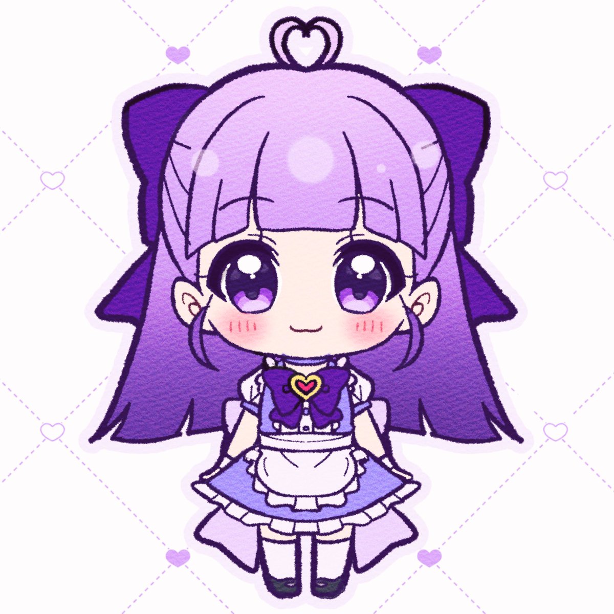 1girl solo purple hair bow chibi purple eyes heart  illustration images