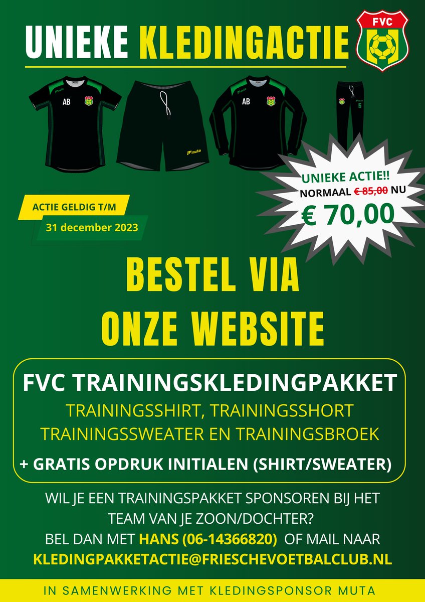 vv_FVC's tweet photo. 🌟 Fantastisch nieuws voor alle FVC’ers jong en oud! 
Het volledige 💛💚FVC TRAININGSKLEDINGPAKKET💛💚 is nu te koop voor iedereen met een FVC ❤.
👉https://t.co/wLMhzvxy85 https://t.co/qek4Uh9EUX