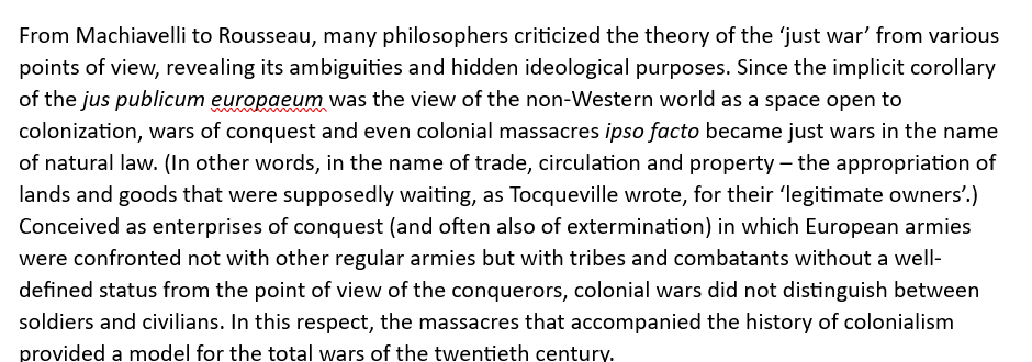 The Israeli war against Palestine has all the hallmarks of an 19th or early 20th century European war of extermination of colonial subjects.   It is  seen as just by those who pursue and support it. And it is based on a myth of legitimate ownership of the victim's lands and goods