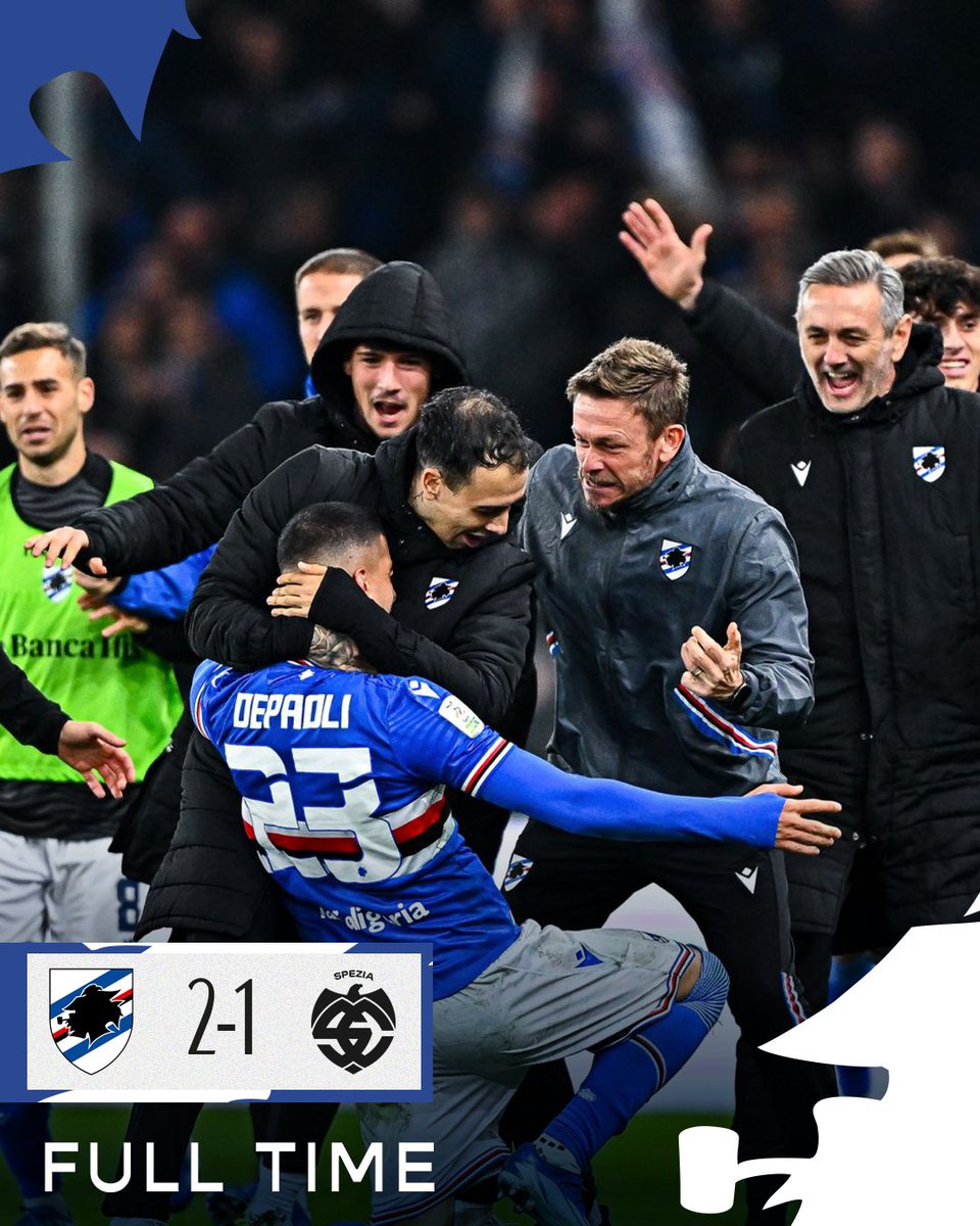 ⏹ | FULL TIME 
 
TERZA VITTORIA DI FILAAAAA! 💪🏻  
 
#SampSpezia 2-1 | #SerieBKT 

#ForzaDoria 🔵⚪️🔴⚫️⚪️🔵