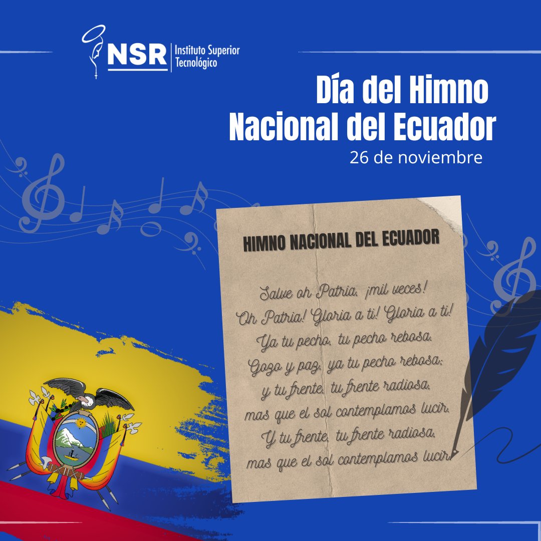 RosaristasEc's tweet photo. 🎶🇪🇨 ¡Feliz Día del Himno Nacional! 🎉 Hoy, en Ecuador, honramos nuestras raíces y la melodía que nos conecta como país. ¡ Que resuene la música de nuestra historia con orgullo y amor patrio! 🌟🎵

#DíaDelHimno #Ecuador #INSR #TecnológicoRosarista https://t.co/PYRWZfz4bZ