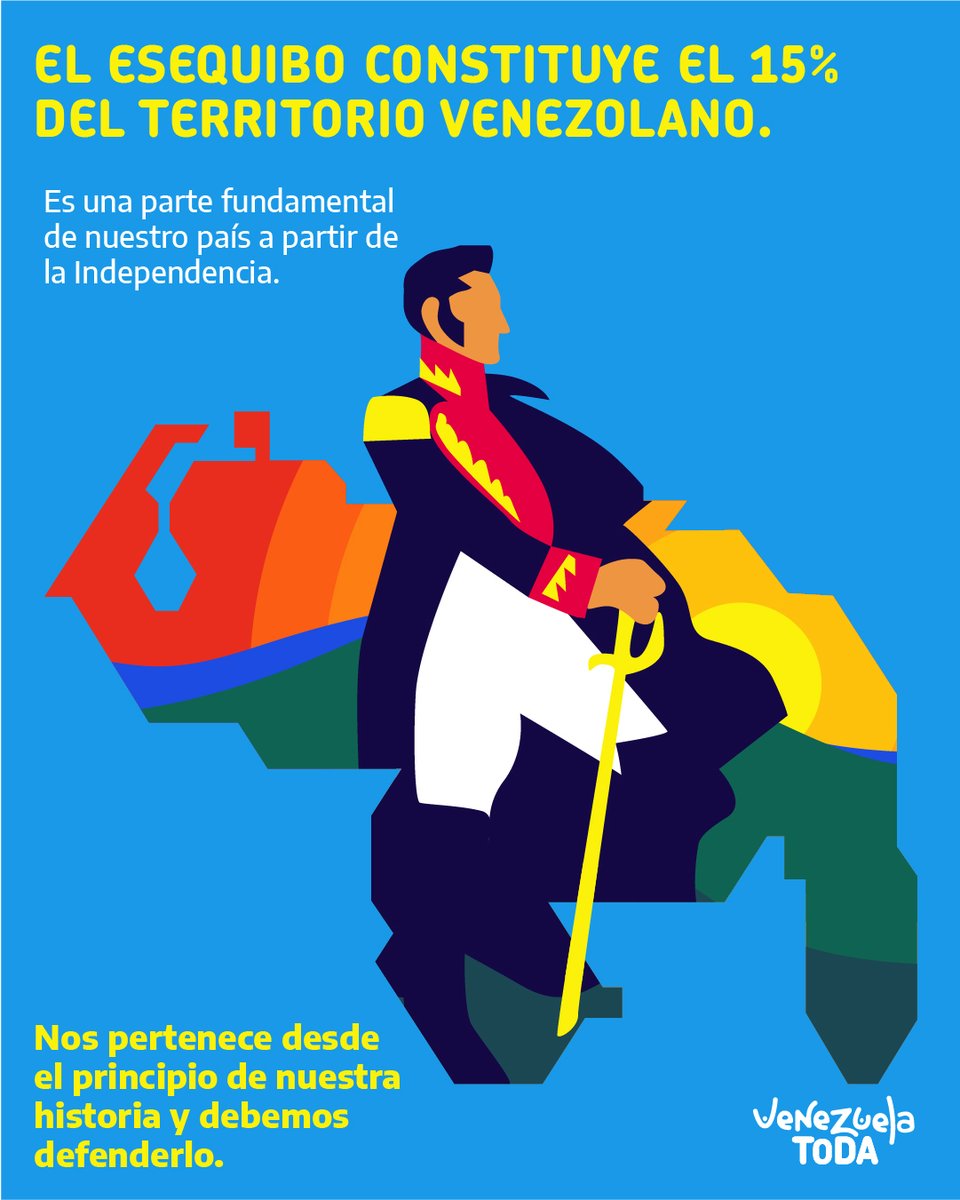 📢 ¡Venezuela toda!🇻🇪 Defendamos por todos los medios lo que le pertenece a la Patria de Bolívar. El imperio no ha podido, ni podrá arrebatarnos lo que nos pertenece legítimamente. @NicolasMaduro @luchaalmada #ElEsequiboEstáDeNuestroLado