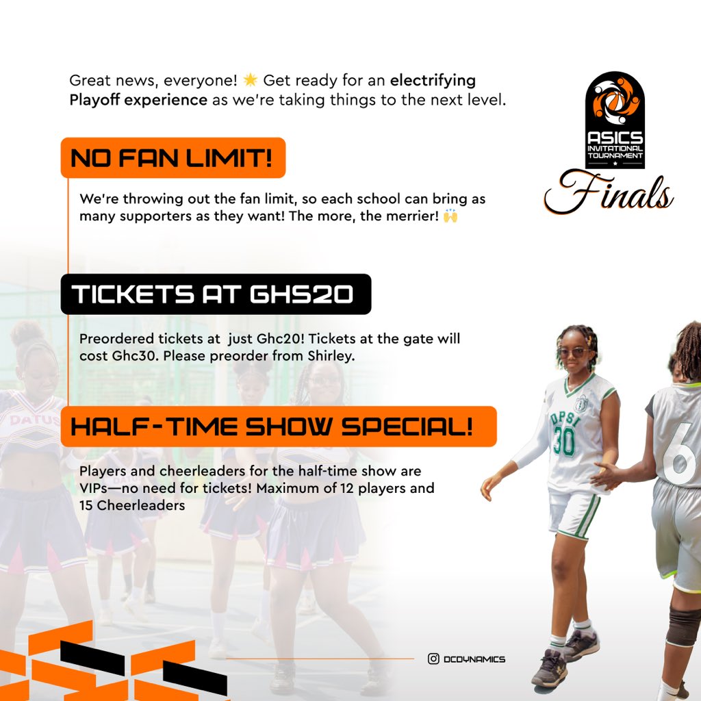 DCDynamics's tweet photo. Itโs time to go for Gold!๐ฅThe #ASICSInvitational Playoffs are happening live tomorrow!๐๐
โฐ: 9:30am
๐: Ghana International School
#LetTheKidsPlay https://t.co/gNJ8ALSo8F