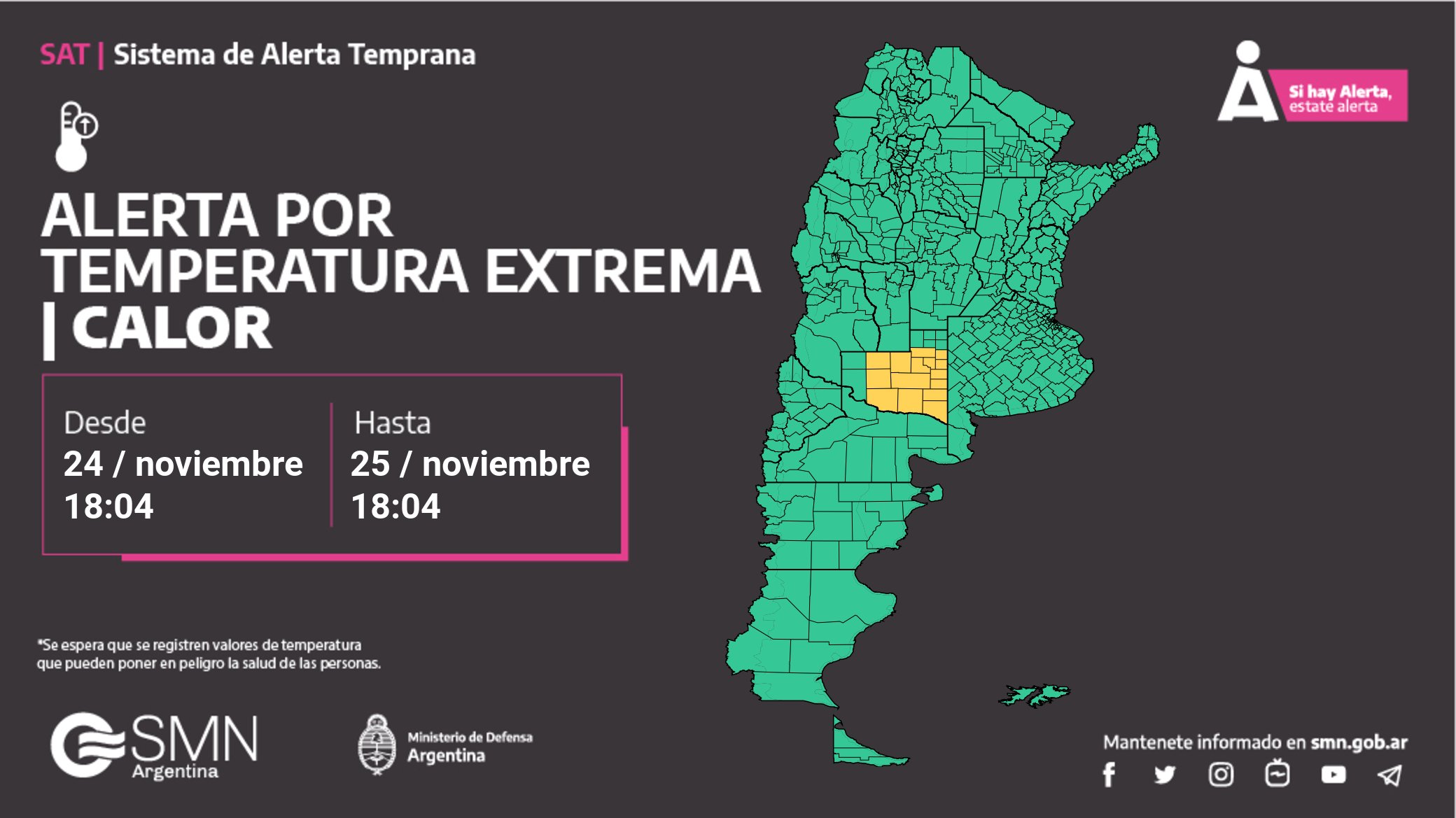 Rige hoy alerta por temperaturas extremas y calor en una provincia