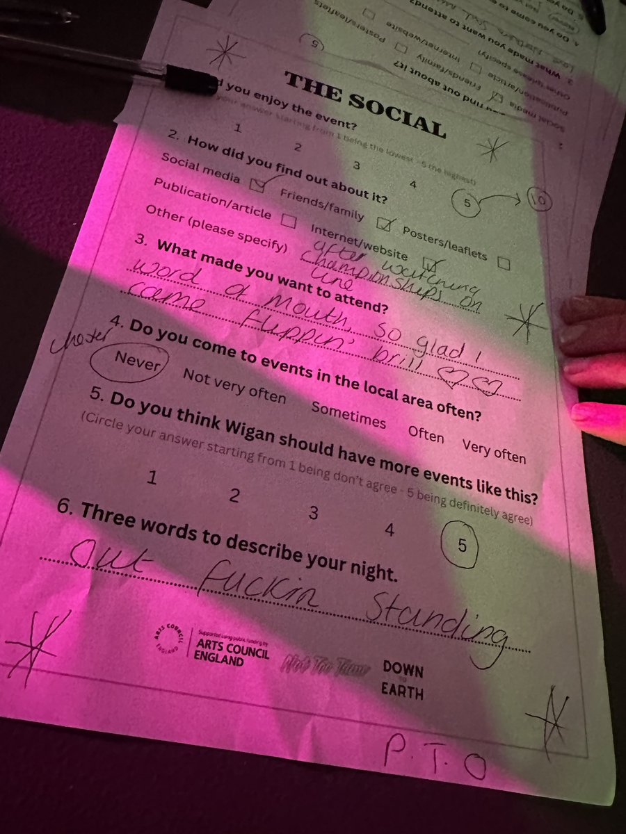 This is what we do with <a href="/ace_national/">Arts Council England</a> monies… look at the responses to this… particularly the last question! 

It’s so important to bring well crafted work to incredible community hubs like social clubs. 

#workingclass and proud #Eagles 

Proud to partner with <a href="/DTEWigan/">Down To Earth</a>