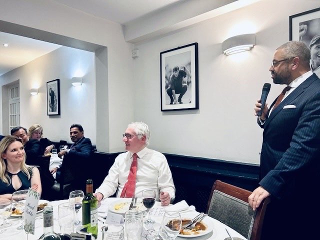 JuliaLopezMP's tweet photo. Great evening last night hosting our Home Secretary ⁦@JamesCleverly⁩ in Upminster for our autumn dinner. Thanks to the brilliant ⁦@huccat⁩ team and all the golf club staff for the effort that was put in, and to James for the time and trouble he took to speak to us. https://t.co/EEMMJD30F0