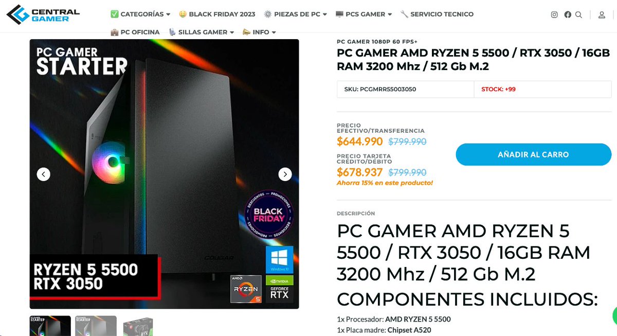 #BlackFridayRata 🎮 PC Gamer AMD RYZEN 5 (5500 / RTX 3050 / 16GB RAM 3200 Mhz / 512 Gb M.2) bajó a $644.990 con efectivo o transferencia en CentralGamer. ➡️ descuentosrata.com/oferta/9397/pc…