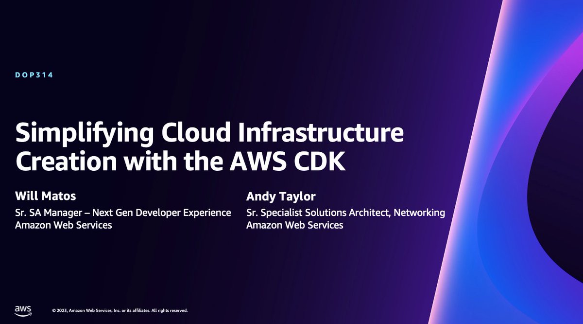 Looking for a friendly introduction into the #AWS Cloud Development Kit (AWS #CDK)? Look no further than @wmatosjr & Andy's DOP314 chalk talk at #AWSreInvent, where you'll learn how it can simplify infrastructure creation: go.aws/3uxQCf5