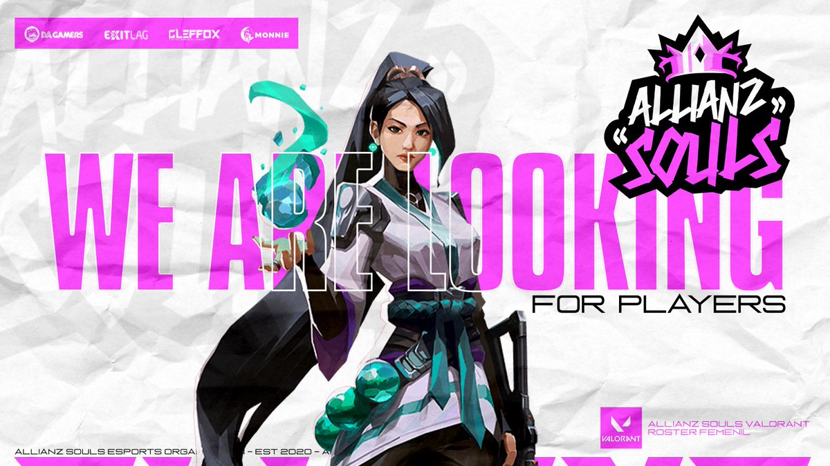 Open Tryouts!

Nos encontramos en la búsqueda de 2 jugadoras titulares para completar nuestro rooster femenino de valorant,si crees tener lo necesario para formar parte de souls llena éste formulario!

forms.gle/eU6sU7NNW95opp…

#GoSouls #WeAreAllianzSouls