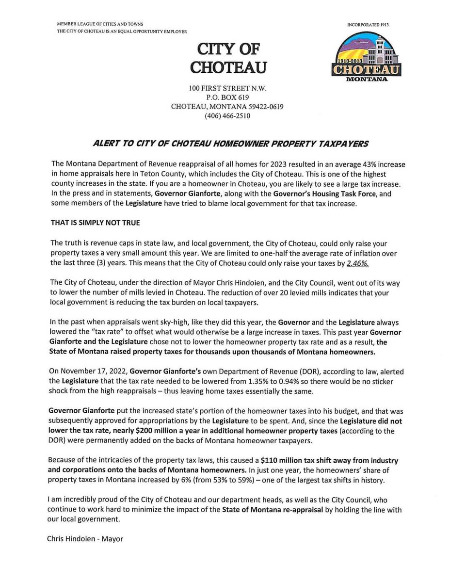 BigSkyChris's tweet photo. My letter to the constituents of the City of Choteau…And the truth shall set you free. https://t.co/xn4fbWYGl2