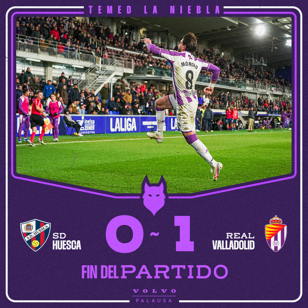 ⎾0✕1⏋  ●  FINAL DEL PARTIDO
¡FINAAAAAAAAAAAAAAAAAAAAAAAAAAAL!
Victoria sufrida para traernos los 3 puntos a Valladolid.
¡Vamos, Pucela! 🔥
#HuescaRealValladolid