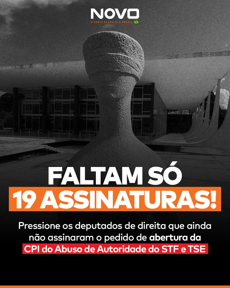 O deputado <a href="/marcelvanhattem/">Marcel van Hattem</a> já tem 152 assinaturas no pedido de instauração da CPI do Abuso de Autoridade do STF e do TSE. Para o pedido ser levado à presidência da Câmara, faltam apenas 19 deputados se declararem a favor de uma Justiça imparcial e que aja dentro da lei.

Está na