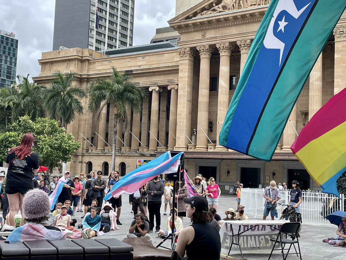 ‘No right to discriminate’: Dozens of activists gather in Brisbane to mark Trans Day of Resistance