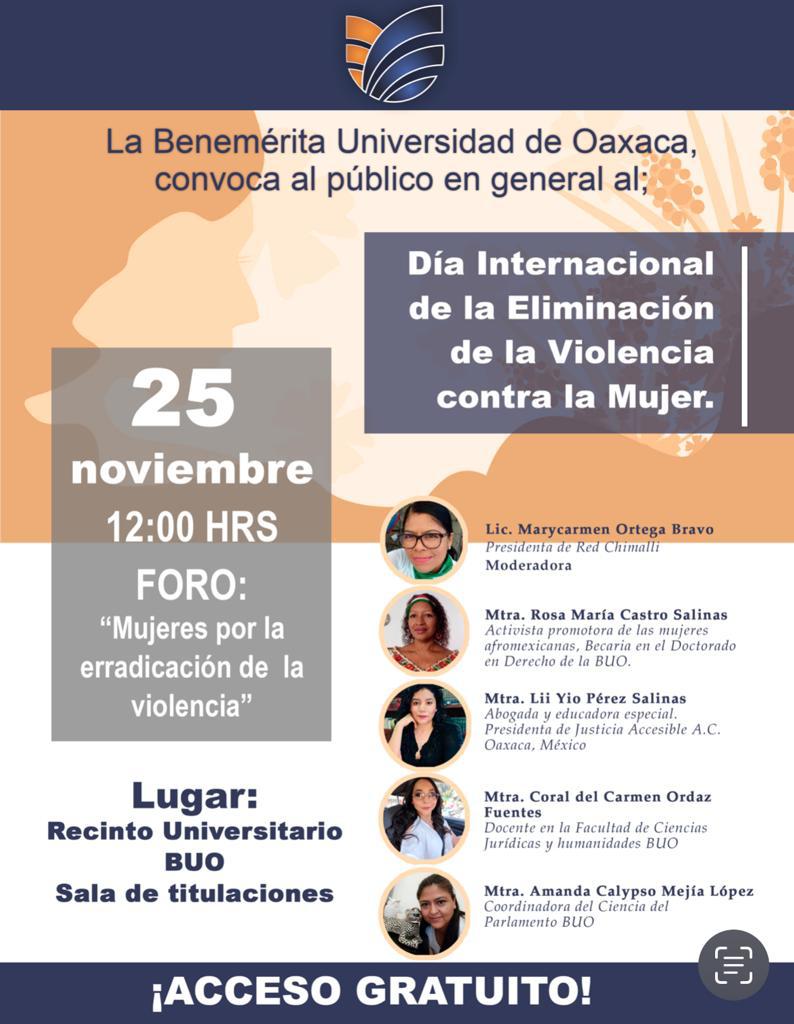 RChimalli's tweet photo. En el marco del DIA INTERNACIONAL DE LA ELIMINACION DE LA VIOLENCIA CONTRA LA MUJER, les invitamos al foro "Mujeres por la erradicación de la Violencia". #25N2023 #DiaContralaViolenciadeGenero #25NSinViolencia #25N #Oaxaca #twitterOax https://t.co/QWeWs6vQ6u
