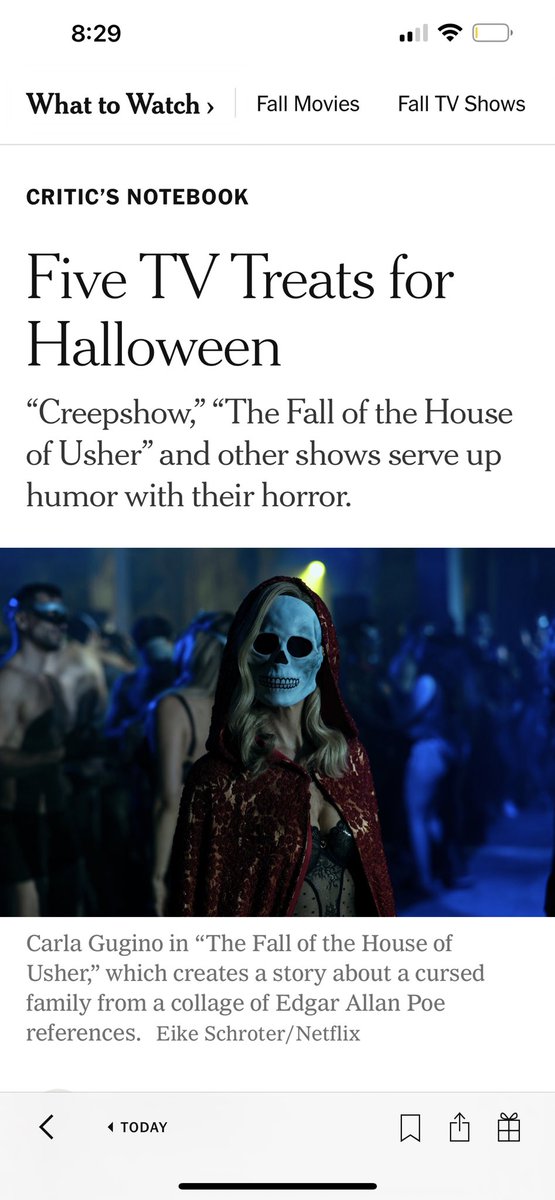 MiraSorvino's tweet photo. So this is not Halloween but season 2 EP. 7 of @ShiningVale @STARZ just dropped & I think @nytimes recommendation still stands: watch our amazing show #whattowatch #criticsnotebook https://t.co/85U5CBLben