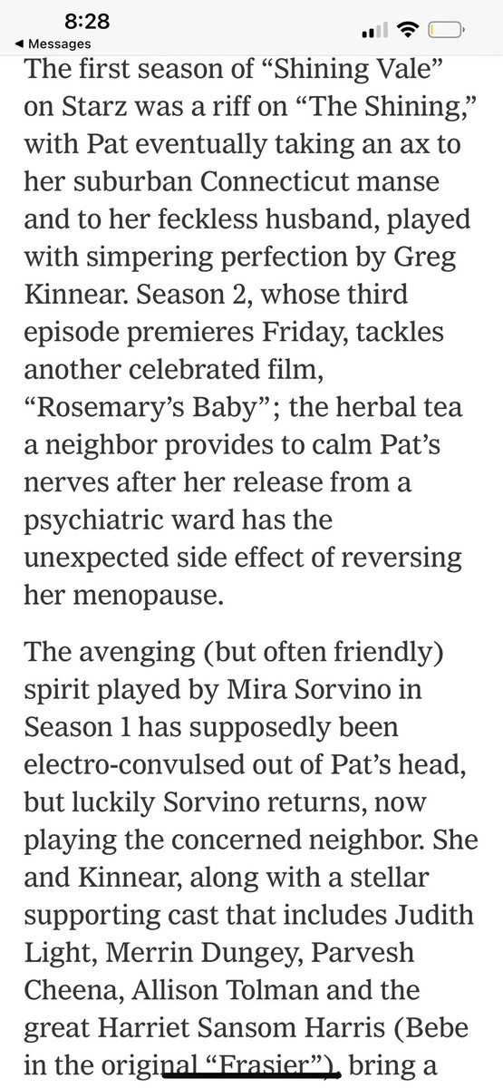 MiraSorvino's tweet photo. So this is not Halloween but season 2 EP. 7 of @ShiningVale @STARZ just dropped & I think @nytimes recommendation still stands: watch our amazing show #whattowatch #criticsnotebook https://t.co/85U5CBLben